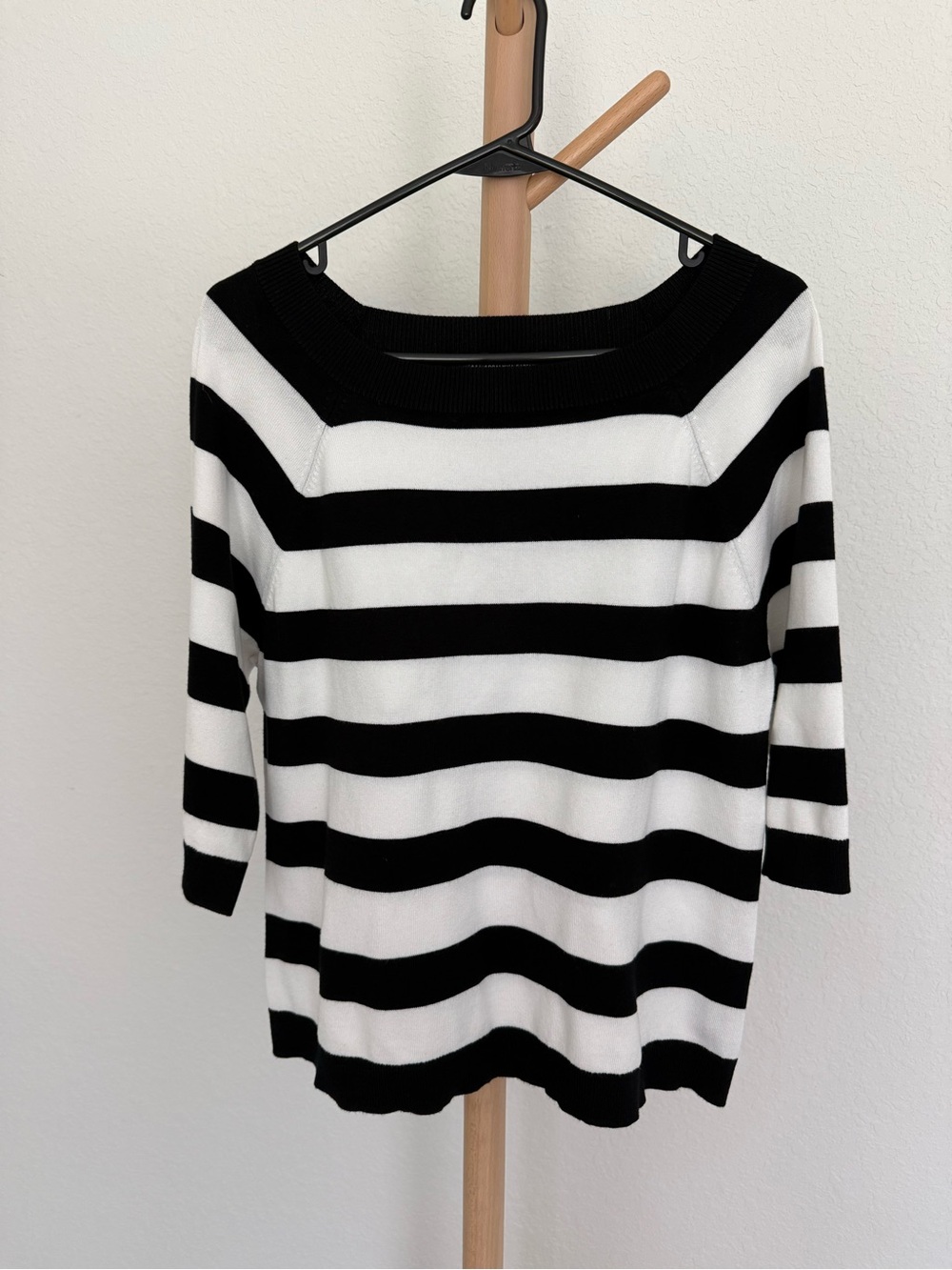 Adrianna Papell Black and White Striped Off-the-Shoulder Sweater